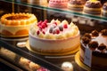 Assorted Cakes in Pastry Shop Display. AI Royalty Free Stock Photo