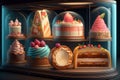 Assorted Cakes in Pastry Shop Display. AI Royalty Free Stock Photo