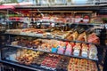 Assorted cakes in a shop-window