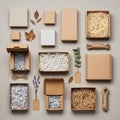 Assorted cardboard boxes and paper packing materials arranged Royalty Free Stock Photo