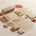 Assorted cardboard packaging, including boxes, envelopes, and cards, displayed on a Royalty Free Stock Photo