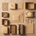 Assorted cardboard packaging items arranged on Royalty Free Stock Photo