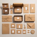 Boxes, envelopes, tags, and labels, all in a brown, natural cardboard Royalty Free Stock Photo