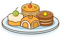 Assorted Cartoon Cakes Displayed on a Light Blue Plate with Various Toppings Royalty Free Stock Photo