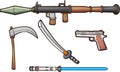 A variety of cartoon weapons