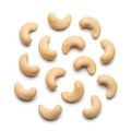 Assorted cashew nuts arranged in a circular pattern on a white background Royalty Free Stock Photo