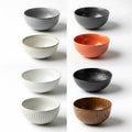 Assorted ceramic bowls in modern designs isolated on white background Royalty Free Stock Photo