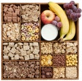 Assorted cereals in wooden box Royalty Free Stock Photo