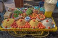Assorted Chaat Snacks Tomato, Onion, Muddle, Chili, Pepper over a Traditional Cart