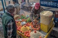 Assorted Chaat Snacks Tomato, Onion, Muddle, Chili, Pepper over a Traditional Cart