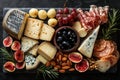 Assorted cheese and charcuterie platter close-up Royalty Free Stock Photo