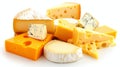 Assorted cheese selection stacked on isolated white background for culinary presentations Royalty Free Stock Photo