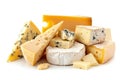 Assorted cheese selection stacked on isolated white background for culinary variety Royalty Free Stock Photo