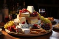 Assorted cheese types displayed appetizingly on wooden table for culinary delights and tastings