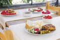 Assorted cheeses and olives, served with vegetables. Traditional Turkish food for breakfast in Goreme. Cappadocia Royalty Free Stock Photo