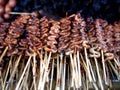 Assorted chicken and pork innards barbecue sold at street food carts Royalty Free Stock Photo