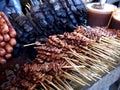 Assorted chicken and pork innards barbecue sold at street food carts Royalty Free Stock Photo