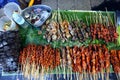 Assorted chicken and pork innards sold at a street food stall Royalty Free Stock Photo