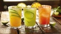 Assorted chilled cocktails with lime and sugar rim Royalty Free Stock Photo