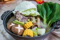 Assorted Chinese food served in a hot pot Royalty Free Stock Photo