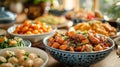 Assorted Chinese food set. Chinese noodles, fried rice, dumplings, peking duck, dim sum, spring rolls. Famous Chinese Royalty Free Stock Photo
