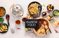 Assorted Chinese food set on light background. Traditional food concept Royalty Free Stock Photo