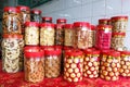 Assorted Chinese New Year cookies and biscuits in plastic jar