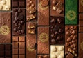 Assorted chocolate bars are arranged in Royalty Free Stock Photo