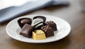 Assorted chocolate candies on a plate. Selective focus.