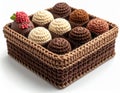 Assorted Chocolate Truffles in Brown Woven Basket Isolated on White Background Royalty Free Stock Photo