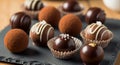 Assorted chocolate truffles displayed on a Royalty Free Stock Photo