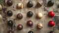 Assorted chocolate truffles on rustic background Royalty Free Stock Photo