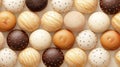 Assorted chocolates, airy cookies, bonbons, top view, close-up. Food background.