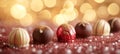 Assorted chocolates on blurred bokeh background, sweet candy treats, vertical composition