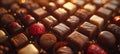 Assorted chocolates on blurred bokeh background vertical composition with space for text Royalty Free Stock Photo