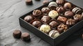 Assorted chocolates in a box, showcasing a variety of gourmet fillings. Royalty Free Stock Photo