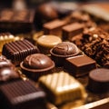 Assorted chocolates in a golden box. Shallow dof.