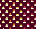 Assorted chocolates set. Seamless pattern sweets with candied fruits, nuts, berries in row diagonally. Vector illustration Royalty Free Stock Photo