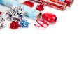 Assorted Christmas wrapping paper and ribbons Royalty Free Stock Photo