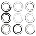 Assorted circular grunge frames. Set of abstract round borders. Decorative circle elements. Vector illustration. EPS 10. Royalty Free Stock Photo