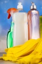 Assorted cleaning products, home work colorful theme Royalty Free Stock Photo