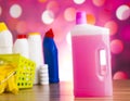 Assorted cleaning products, home work colorful theme Royalty Free Stock Photo