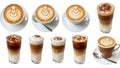Assorted coffee beverages showcasing latte art and diverse drink styles Royalty Free Stock Photo