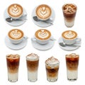 Assorted coffee drinks isolated on white background isolated on white background Royalty Free Stock Photo