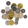 Assorted Coins on white background Royalty Free Stock Photo
