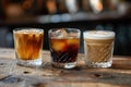 Assorted Cold Coffee Drinks on Wooden Table Royalty Free Stock Photo