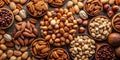 Assorted collection of fresh nuts including almonds walnuts and pecans perfect for healthy snack options Generative By AI