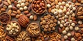 Assorted collection of fresh nuts including almonds walnuts and pecans perfect for healthy snack options Generative By AI
