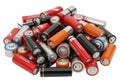 Assorted collection of various types of batteries in different sizes and colors Royalty Free Stock Photo