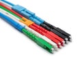 Assorted colored fiber optic cables bundled together for high-speed data transmission Royalty Free Stock Photo
